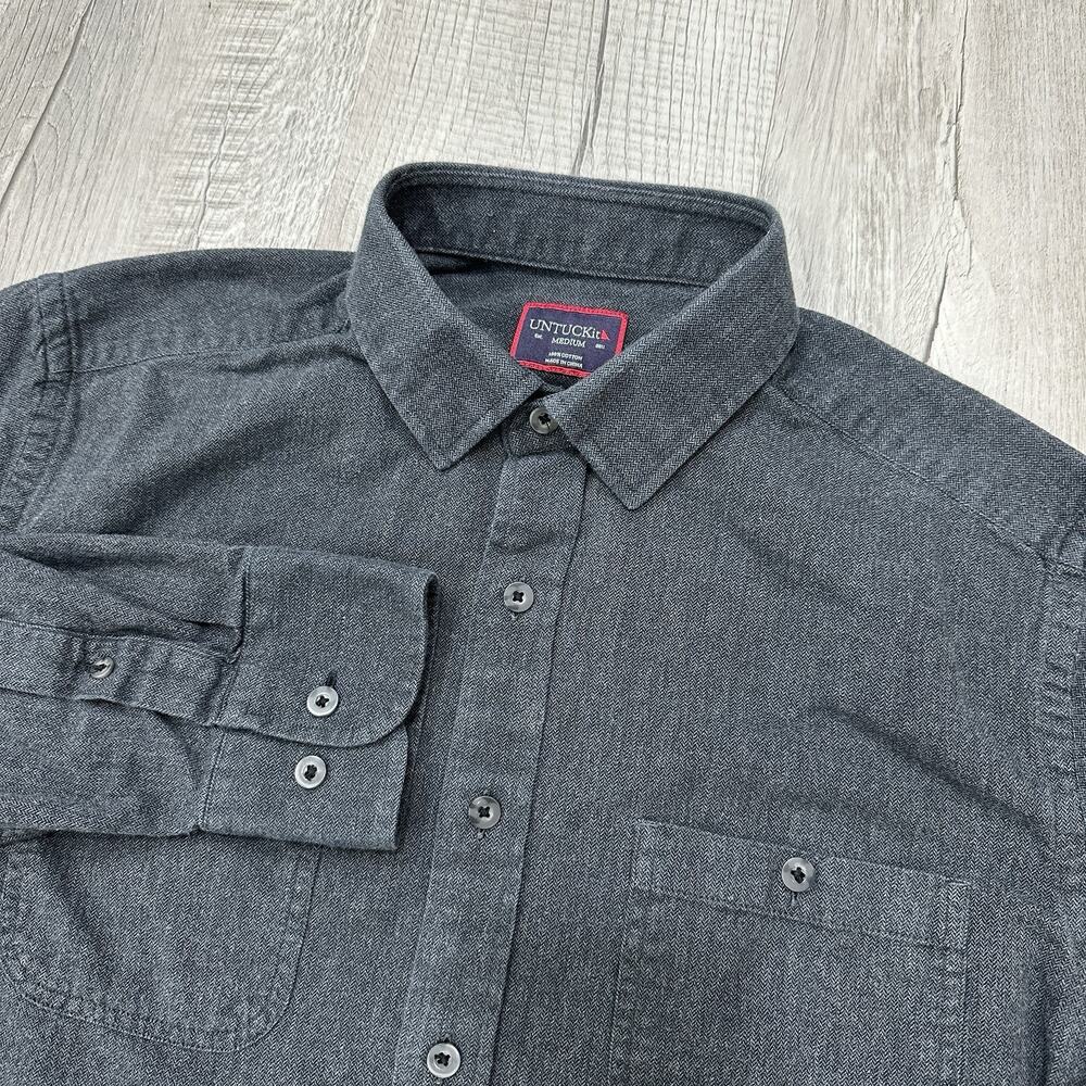 UNTUCKit Hemsworth Shirt Mens Medium Gray Regular Fit Flannel Button Up Pockets